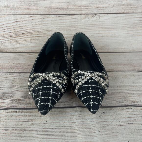 Larroude Lee Womens Sz 7.5 Flats Tweed Milano Black - Picture 4 of 12